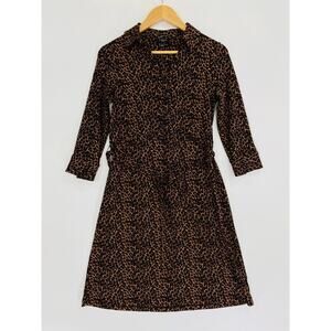 Talbots Dress Women's Small Brown Animal Print Belted Long Sleeve Cheetah